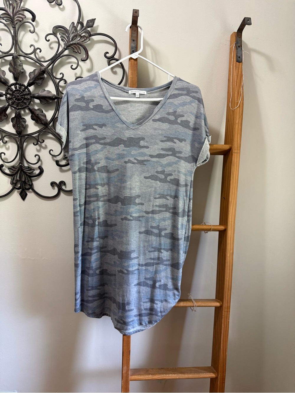 Antistar Gray Camo V‑Neck Mini Dress
